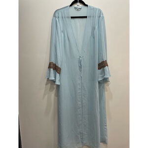 Mystique Intimates Peignoir Robe Sheer Maxi M Blue Trad Wife Bridal Fairy